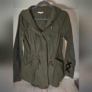 Maurices Dark Olive Utility Jacket With Black Velvet Ribnon Deal On Back/sleeves